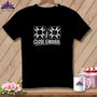 Black t-shirt with "CLOSE ENOUGH." and quilting icons.