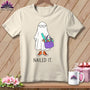 Ghost with glasses carrying craft supplies and wearing orange sneakers, text "NAILED IT."