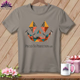 Grey t-shirt with a quilted jack-o'-lantern face and 