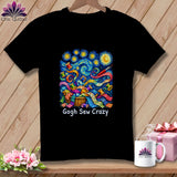 Black t-shirt with Starry Night quilt fabric design and 