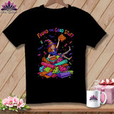 Witch with quilting fabric saying 