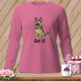 German Shepherd tangled in colorful yarn with 