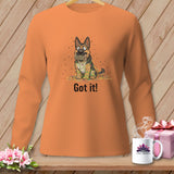 German Shepherd dog tangled in yarn with text 