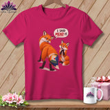 Two foxes, one with quilted tail, saying 