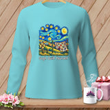 Long-sleeved turquoise shirt with 