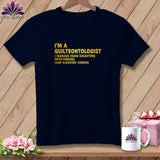 Navy t-shirt with gold text 