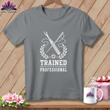 Gray t-shirt with white sewing tools graphic and 