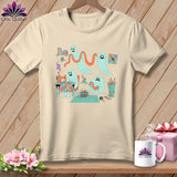 T-shirt with ghosts sewing and quilting with sewing machine and fabric.