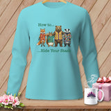 Aqua long-sleeved shirt with a graphic of four animals saying 