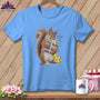 Squirrel holding a stack of fabric bundles with text "I NEEDED IT."