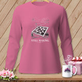 Pink long-sleeve shirt with quilting graphic and 