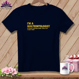 Navy t-shirt with yellow text 