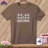 Brown t-shirt with white quilt block design and 