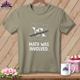 T-shirt with a geometric quilt pattern, ruler, and text 