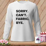 White long-sleeve shirt with black text 