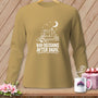 Tawny long-sleeve shirt with "Bad Decisions After Dark" and sewing machine graphic.