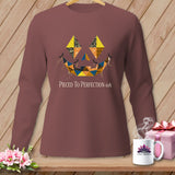 Long-sleeved shirt with a quilted jack-o'-lantern face and 