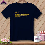 Navy t-shirt with yellow text 