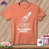 Orange t-shirt with white graphic of rotary cutter, ruler, fabric, and text 