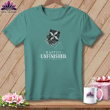 Teal t-shirt with stacked quilt squares and 