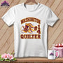 White t-shirt with a maroon and gold graphic featuring a spool of thread and the text Washington Quilter.