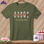 Olive green t-shirt with "My Quilting Boos" and five patchwork ghost illustrations.