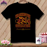 Black t-shirt featuring a Washington Quilter graphic with a spool of thread, needle, and text.