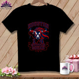 Black t-shirt featuring a graphic of a bull's head with text reading Houston 1/4 Stitch Squad.