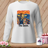White sweatshirt with a graphic of Munch's 