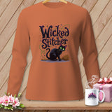 Orange long-sleeve shirt with black cat and 