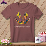 T-shirt with a quilted jack-o'-lantern face and 
