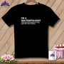Black t-shirt with "I'm a Quilteontologist" text, Chic Quilter logo.