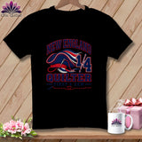 Black t-shirt featuring a New England Quilter graphic with a needle, thread, and the number 14.
