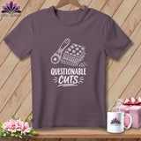 T-shirt with rotary cutter and fabric stack graphic, 