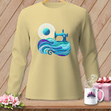 Light yellow long-sleeve shirt with a quilting sewing machine graphic.