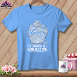 Light blue t-shirt with a basket of fabric and the text 