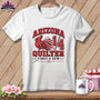 A white t-shirt featuring a red cardinal graphic and text that reads Arizona Quilter, First & Sew.