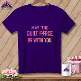 Purple t-shirt with text 