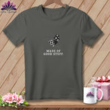 Dark gray t-shirt with patchwork heart graphic and 