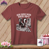 Skunk on cutting mat with sewing supplies, text 