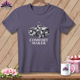 T-shirt with stacked quilt graphic and text 