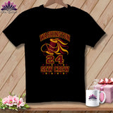 Black t-shirt featuring a sewing graphic with the text WASHINGTON 24 SEW CREW in yellow and maroon.