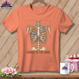Skeleton torso graphic with fabric, scissors, and pumpkin, text 