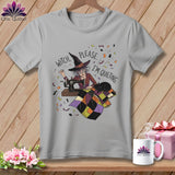 Witch please, I'm quilting text with witch at sewing machine and black cat.