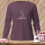Purple long-sleeve shirt with a sewing machine, moon, stars, and 