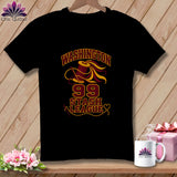 Black t-shirt featuring a quilting graphic with red and yellow text reading Washington 99 Stash League.