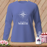 Long-sleeve shirt with a white compass design and 