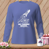 Long-sleeved shirt with a graphic of a rotary cutter and fabric, reading 