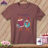Two women stand with sewing and cutting tools, text reads 
