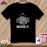Black t-shirt with white graphic of fabric bundle and 
